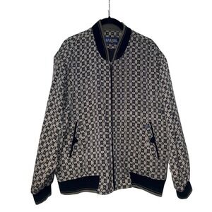 Danpol Vintage Geometric Medallion Bomber Jacket Mens XL Black Rayon Blend